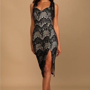 Just My Love Black Lace Tie-Strap Midi Dress